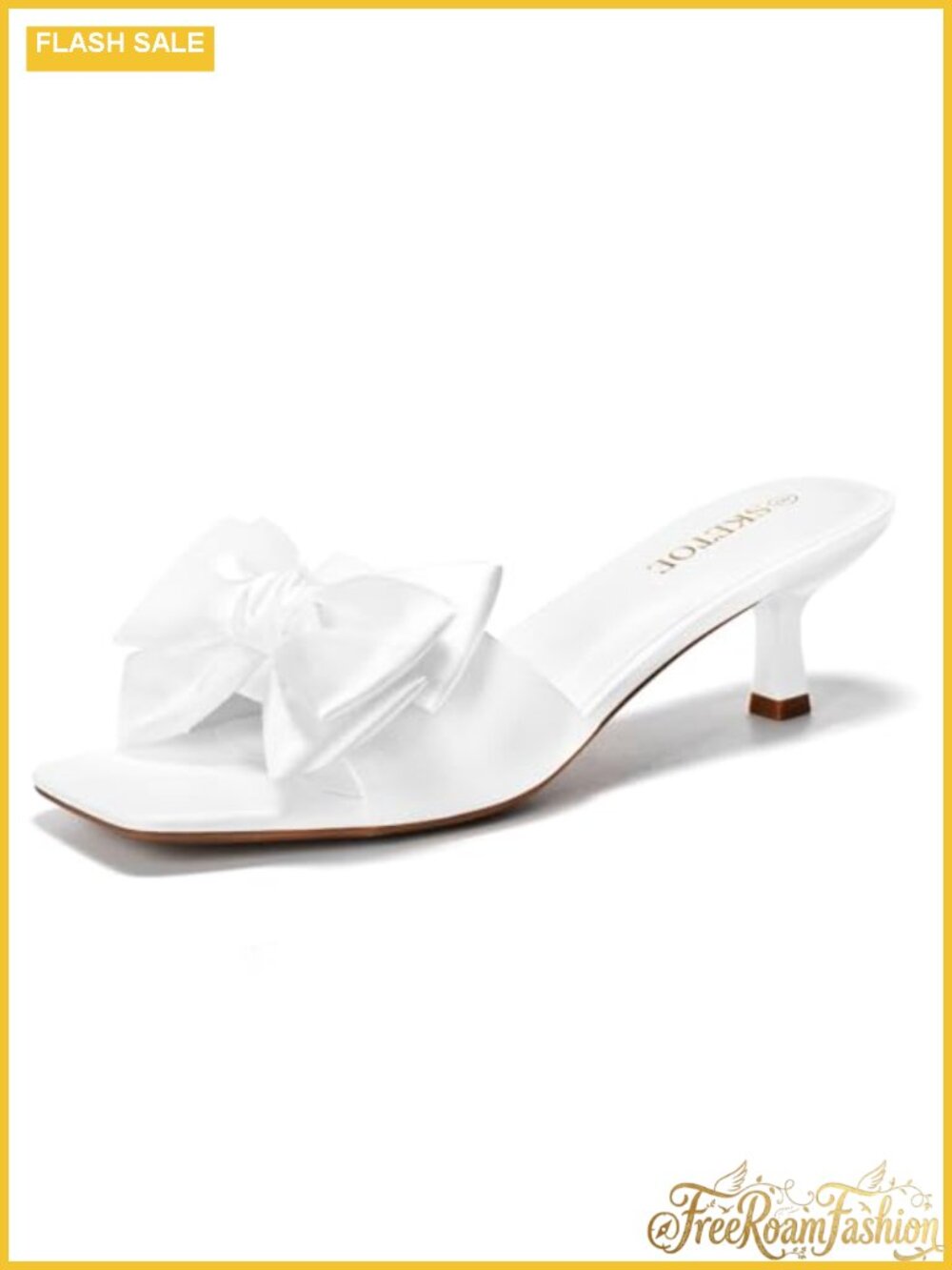 Kitten Heels for Women Cute 2Inch Bow Heels Square Open Toe Heels for Wedding &